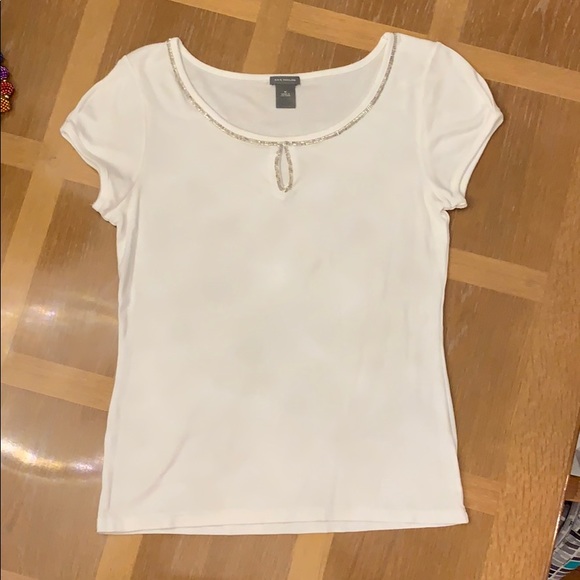 Ann Taylor white top with beaded neckline - Picture 1 of 2